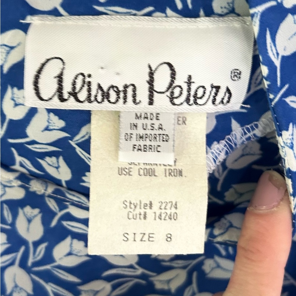 VTG Alison Peters Blue Micro Floral Print Midi Skirt Set Modest Cottage Retro 8 - Picture 3 of 15